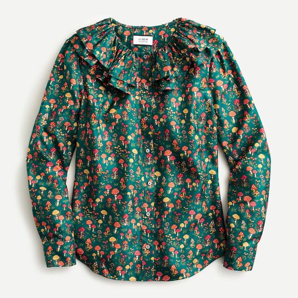 J. Crew Tops - J. Crew Collection silk-twill ruffle-collar top in mushroom floral XS
